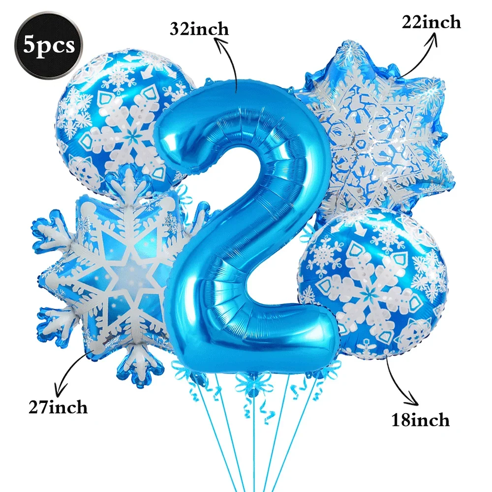 5-teiliges Schneeflocken-Zahlenfolienballons-Set, Blaue Frozen-Themen 32-Zoll-Zahlenballons für Baby-Geburtstag Winter-Party-Dekoration – Detail 4
