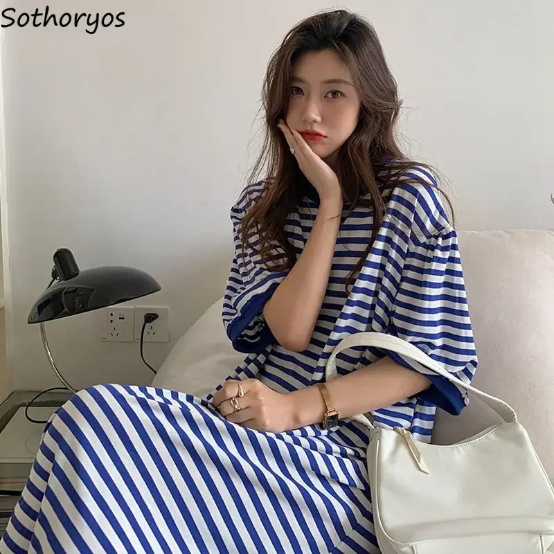 Nightgowns Women Striped Classics Basics Daily Home Cozy Breathable Sweet Leisure Korean Style Ladies All-match Simple Delicate