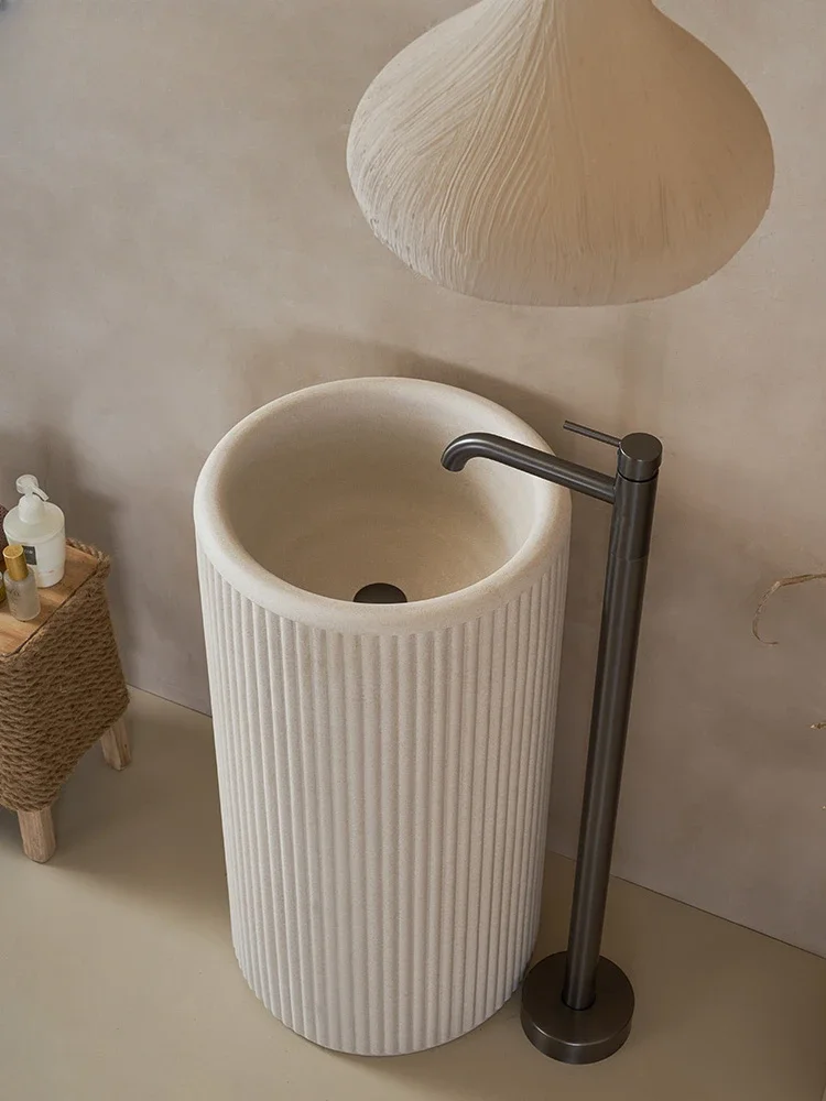 Cream style column basin, floor standing integrated art sink, homestay stripe