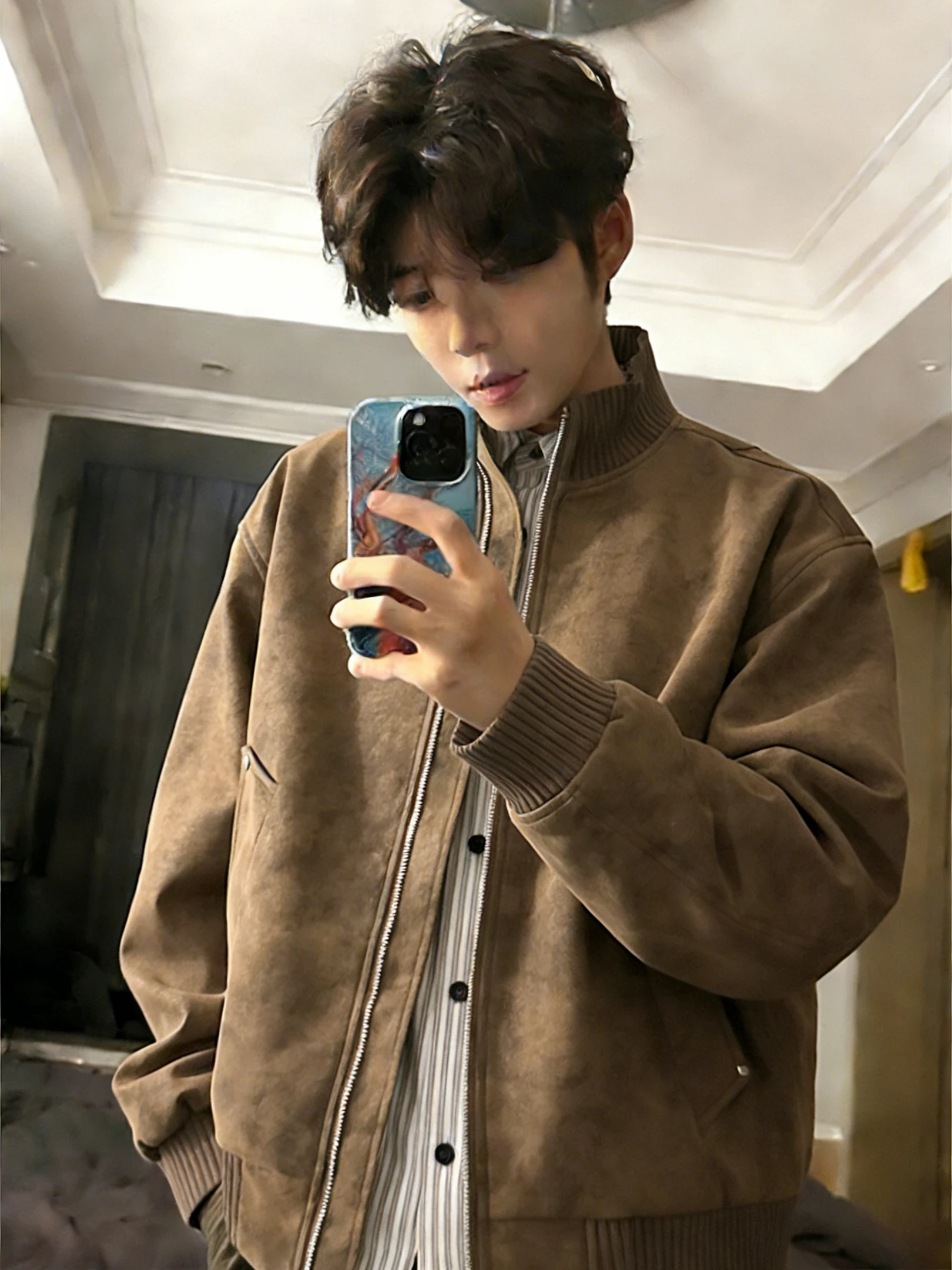 

Retro Sle Men's Leather Jaet ort Flight Jaet Nail Head Embellied Youthful Trendy Baseball Vest Autumn Wear