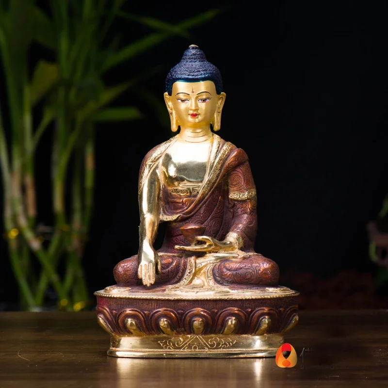 TOP GOOD wholesale buddha statue # 8 inch tall --HOME family  Talisman hand-painted Gilding the brass