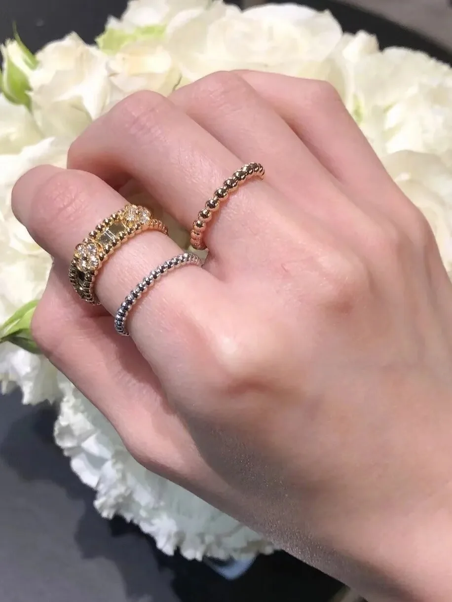 خاتم نسائي أنيق بخرز دائري من الفضة الخالصة مع حواف ذهبية وردية عيار 8 قيراط، مناسب للإصبع السبابة، بتصميم بسيط على طراز إنس... #2