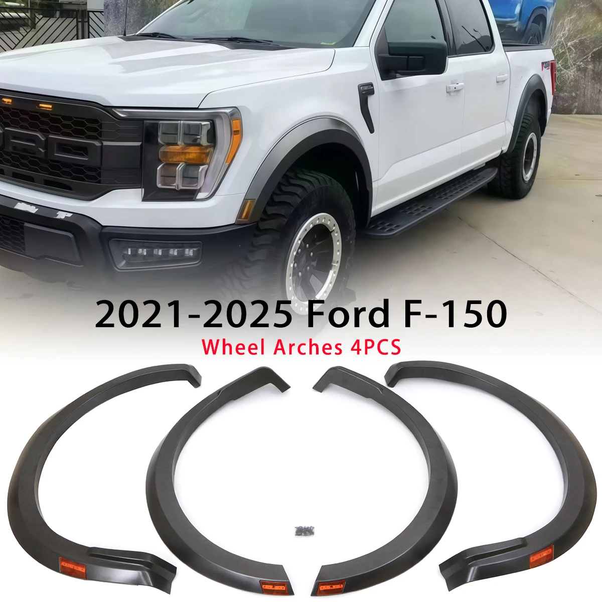 

Fit For 2021-2025 Ford F150 Factory Style Black PP Fender Flares Wheel Arches