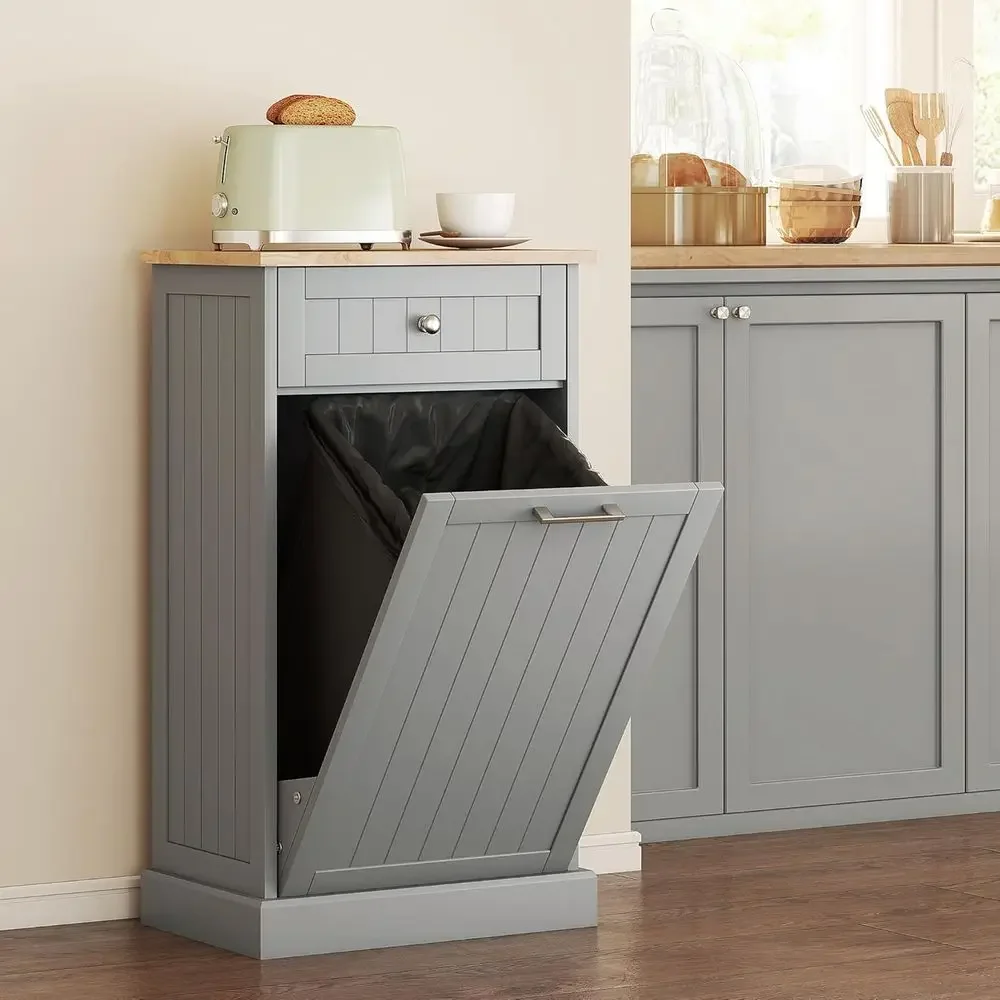 

Gray Vertical Trash Bin with Recycling Cabinet Holder