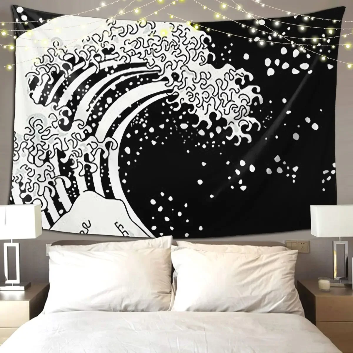 Black And White Great Wav Tapestry Funny Wall Hanging Aesthetic Home Decor Tapestries for Living Room Bedroom Dorm Room