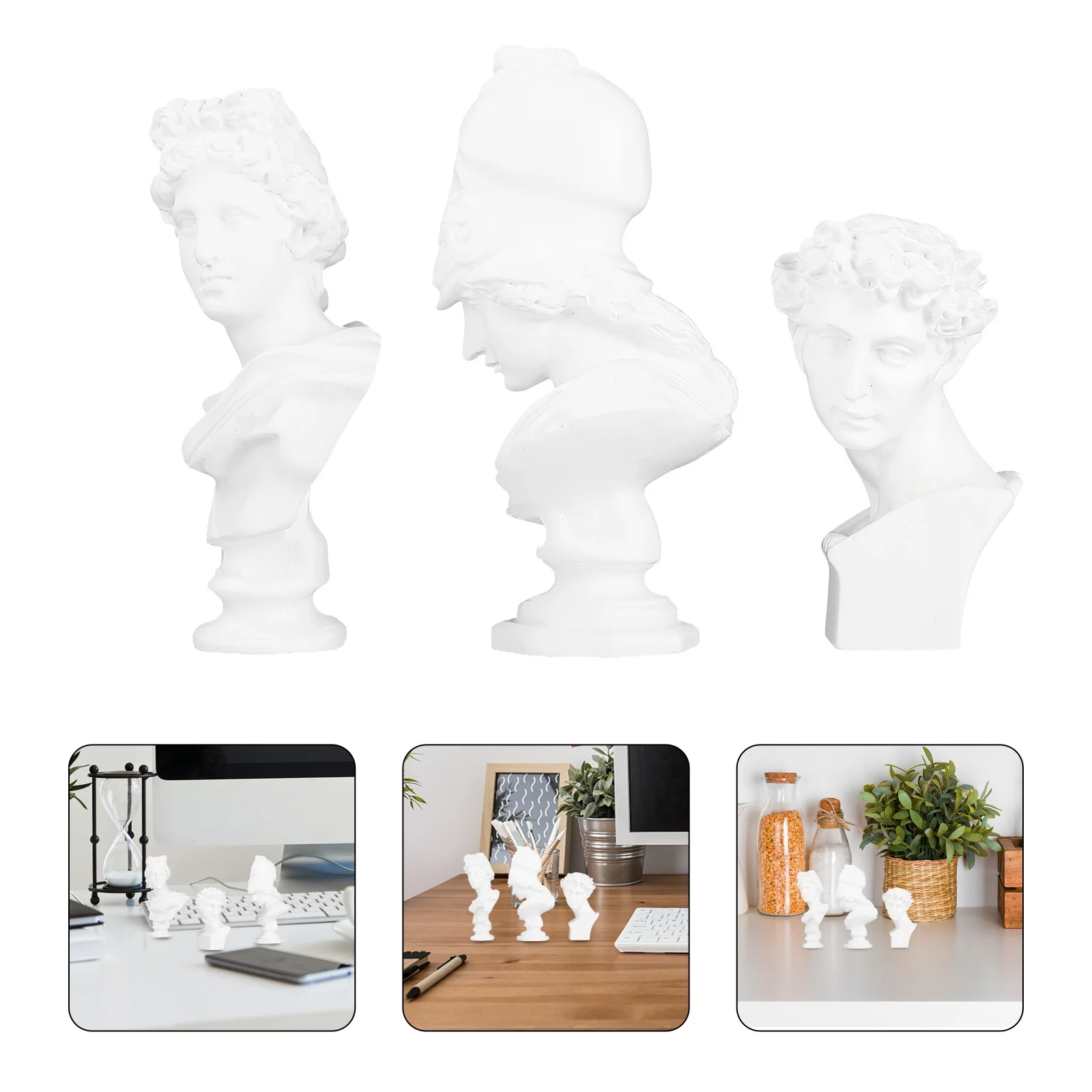 

3Pcs Greek Resin Statue Versatile Saving Desktop Statue Decoration Recast Famous Renaissance Sculptures for Living