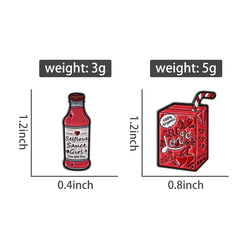 Funny Healing Self-Love Beverage Enamel Pin, Heart Text Drink Bottle Decor, Encouraging Self-Love Accessories