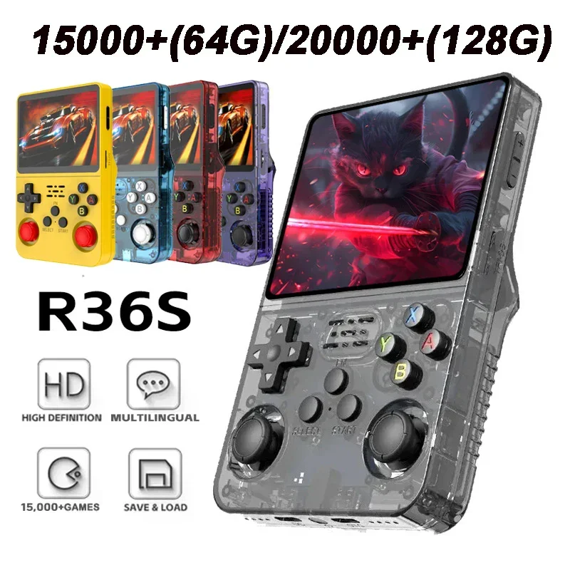 

Portable Handheld R36S Retro Game Console Linux System 3.5 Inch IPS Screen Pocket Video Player 64GB 128GB Games Kid Boy Gifts