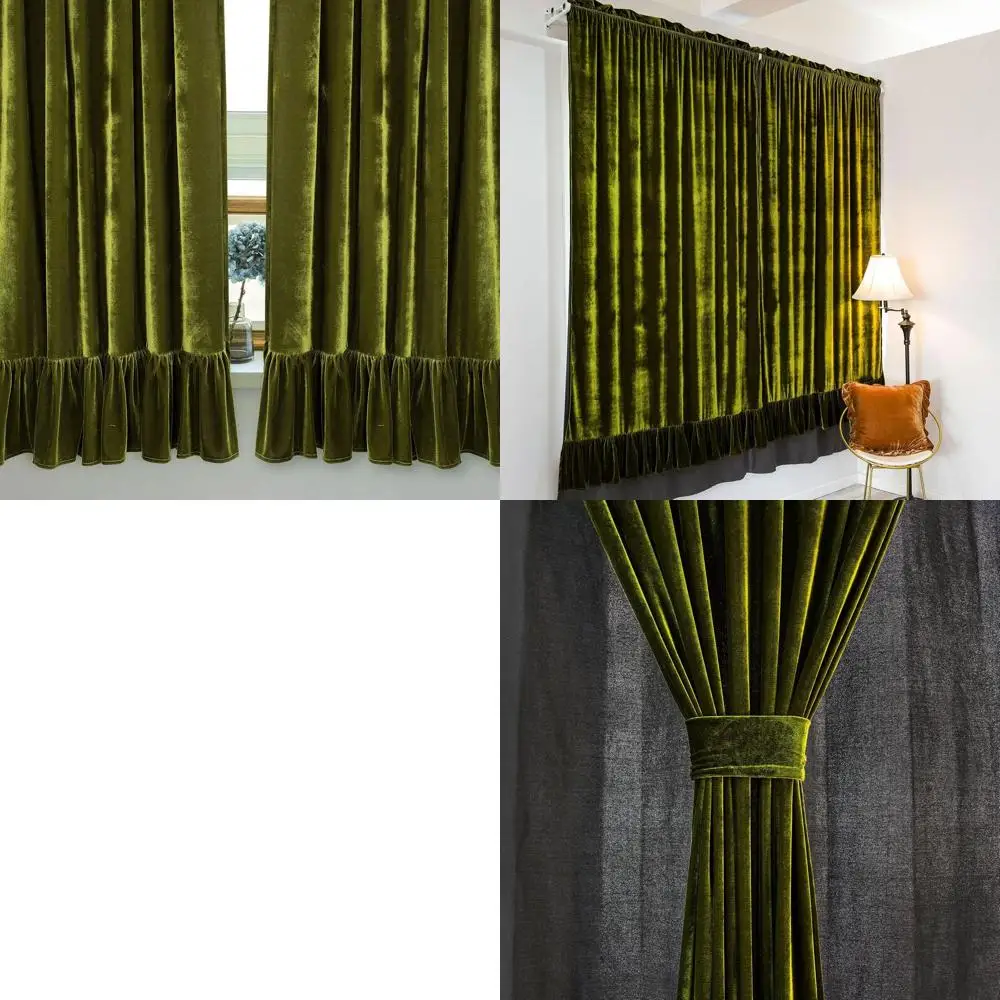 

Ретро-шторы с рюшами, роскошный оливково-зеленый цвет, 52x84 дюйма, светопропускающие, для гостиной и спальни