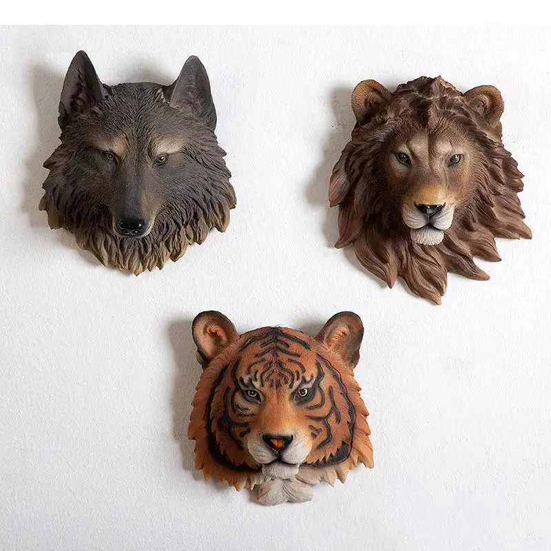 Simulierte Tier-Wanddekorationen: Ästhetische Löwen- und Tiger-Skulpturen für Wohnzimmer und Ausstellungsbereiche