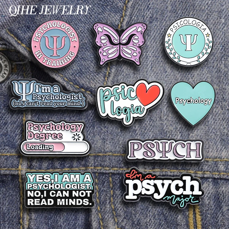 Insignias de colección de psicología, alfileres esmaltados, psicólogo personalizado en entrenamiento, broches de mariposa, insignias de solapa, regalo de joyería de dibujos animados
