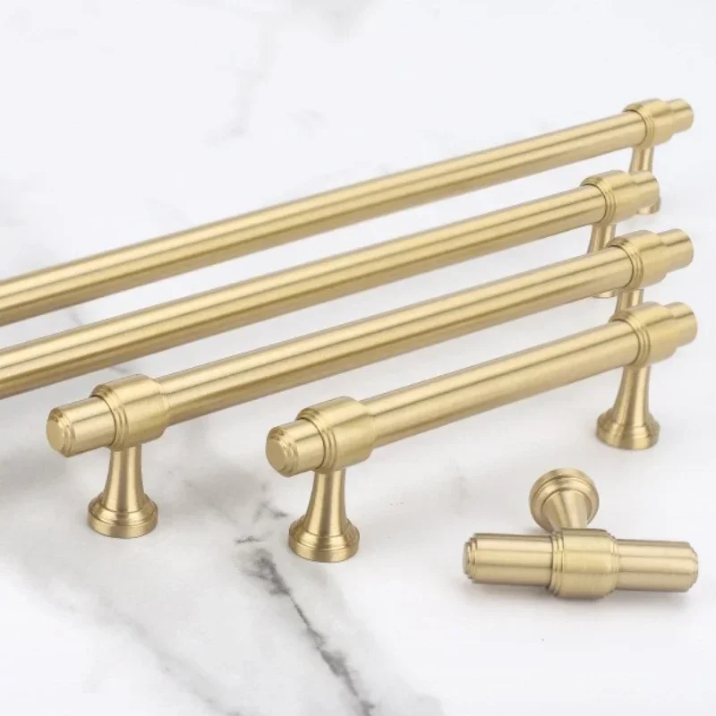 Solid Brass Furniture Handles and Knobs Multi Size T Bar Dresser Wardrobe Door Pulls Luxury Cabinet Hardware Kitchen Accessories