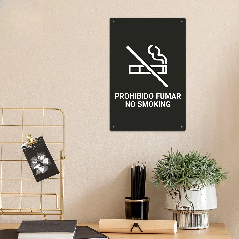 1pc Spanish Warning Vintage Metal Aluminum Sign, NO SMOKING, Wall Art Decoration for Educational Institutions, Bars, Cafes