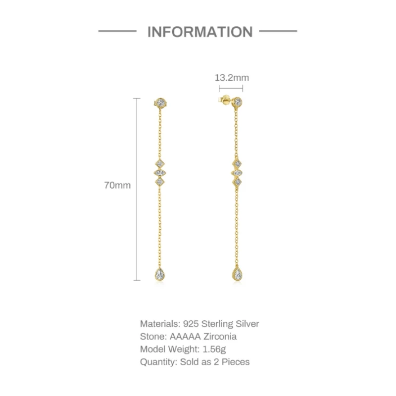 Aide 925 Sterling Silver Long Chain Tassel Drop Earrings for Women Shining Starry Waterdrop Zircon Dangle Earring Wedding Jewel