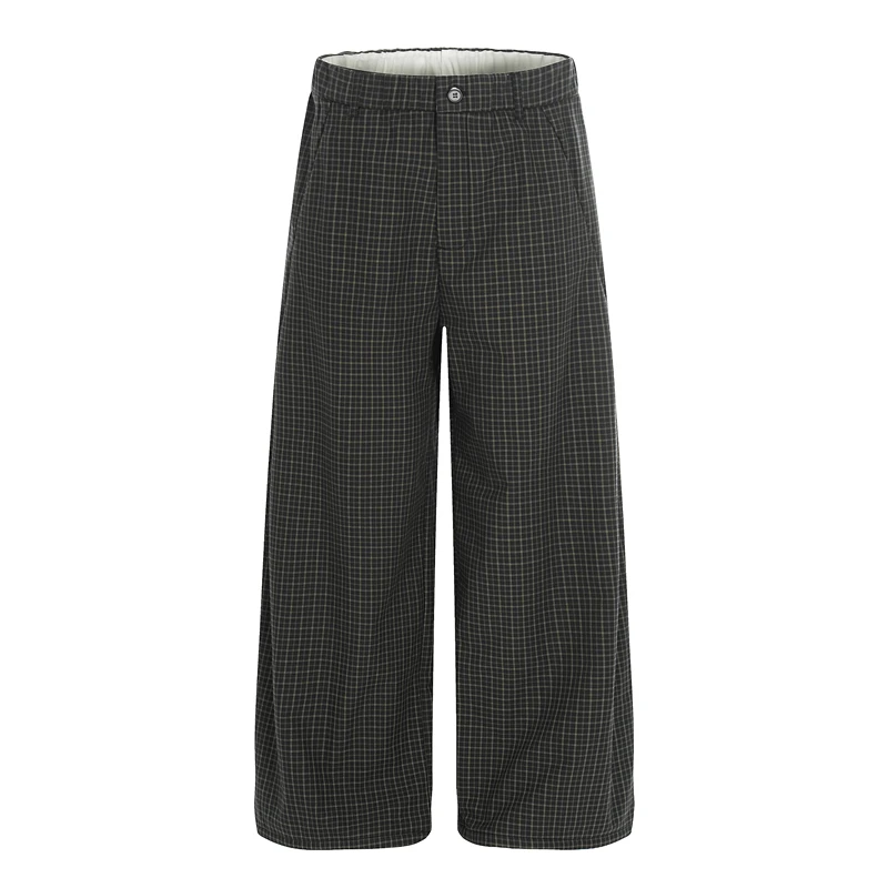

GXFortune American Retro Plaid Fce Lined Thiened Knife Casual Pants Autumn Winter Straight Leg Wide Leg Pants