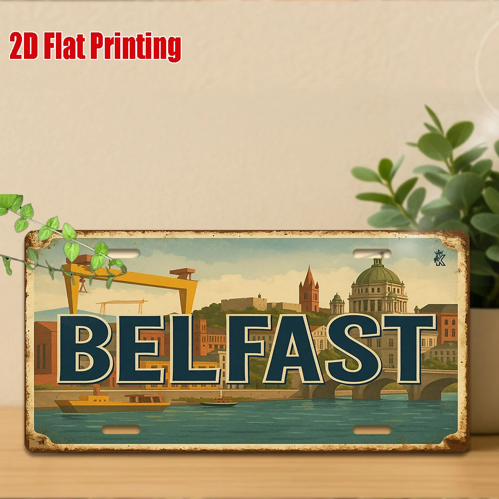 2D Flat, 1pc Belfast Northern Ireland Metal License Plate Wall Art - 11.8