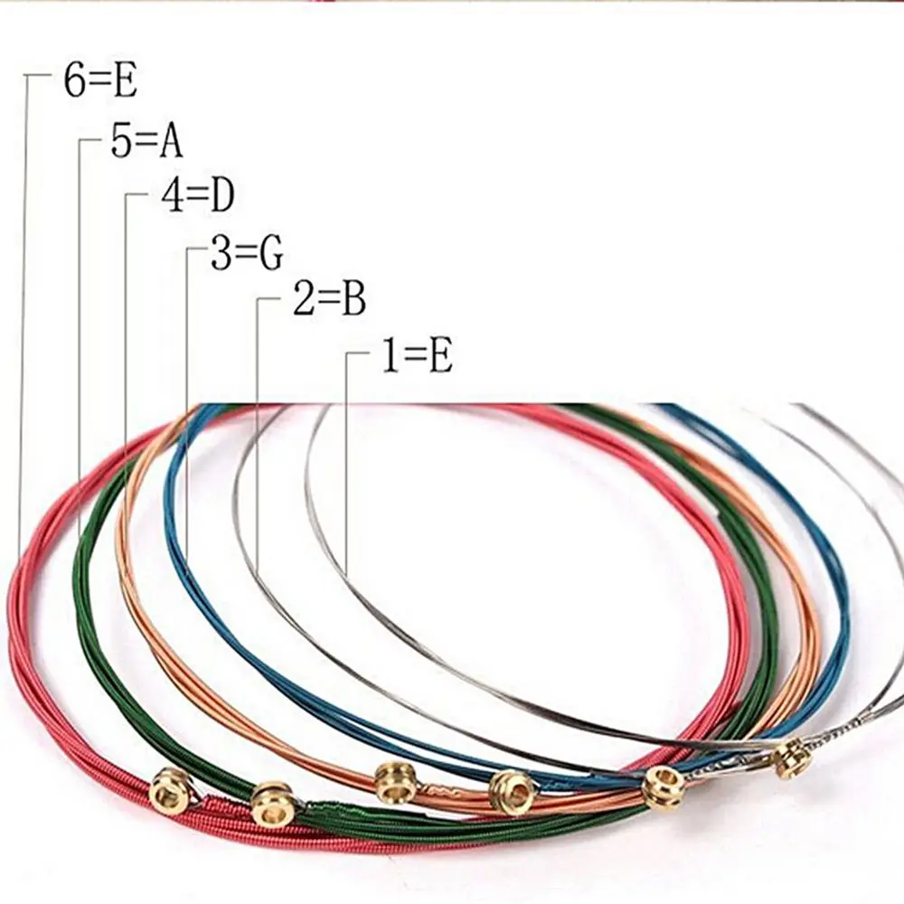 1 Set 6PCS Strings Universal Steel Core E-A Colorful Acoustic Guitar Strings Musical Instrument Guitar Parts Accessories