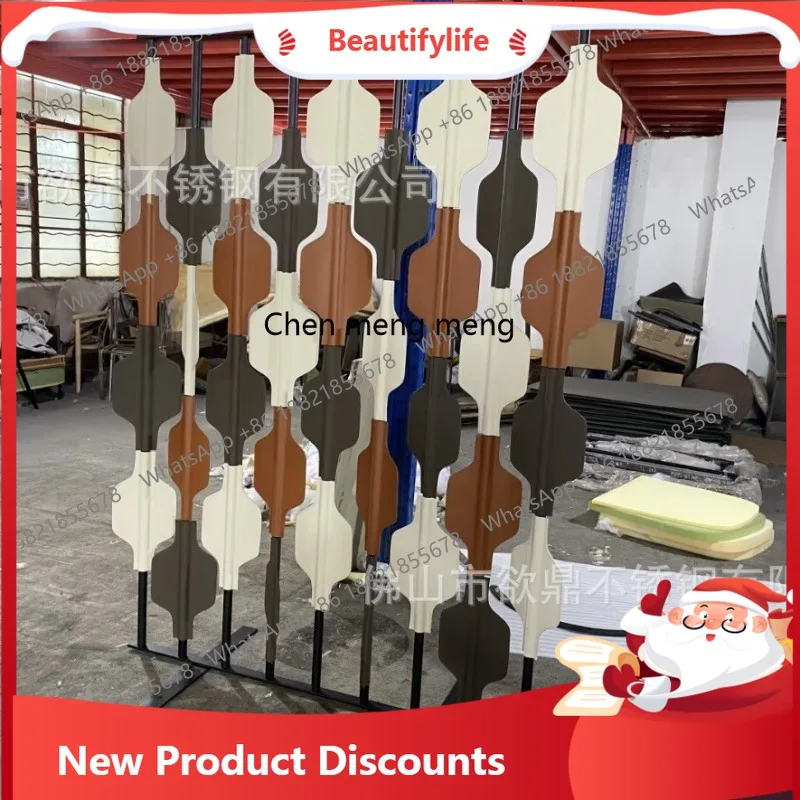 Saddle Leather Blade Simple Wind Stainless Steel Entrance Lobby Hotel Partition Screen Club Mobile Rotating Decoration
