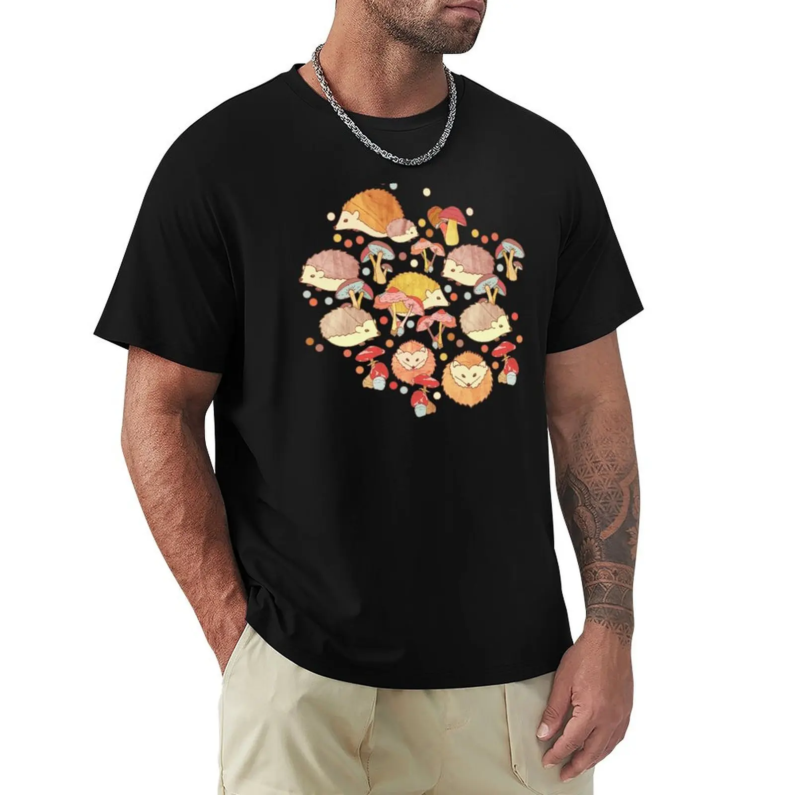Woodland Hedgehogs - a pattern in soft neutrals T-Shirt Big and Tall Casual T-Shirt