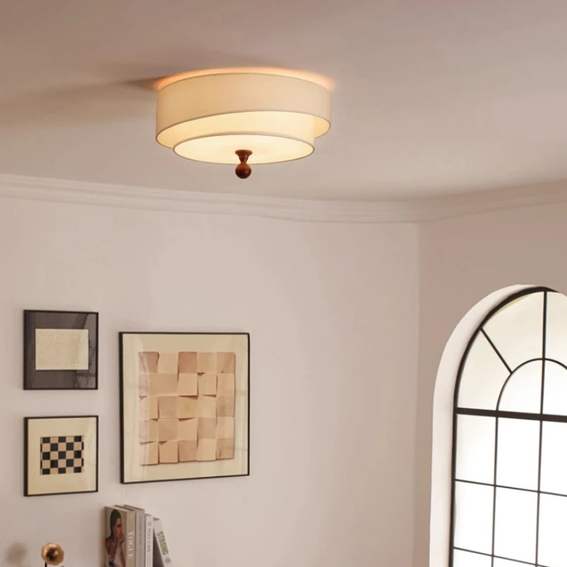 

Medieval fabric ceiling lamp Japanese-style wabi-sabi wind B & B restaurant Vintage cream wind study lamp Fabric bedroom lamp