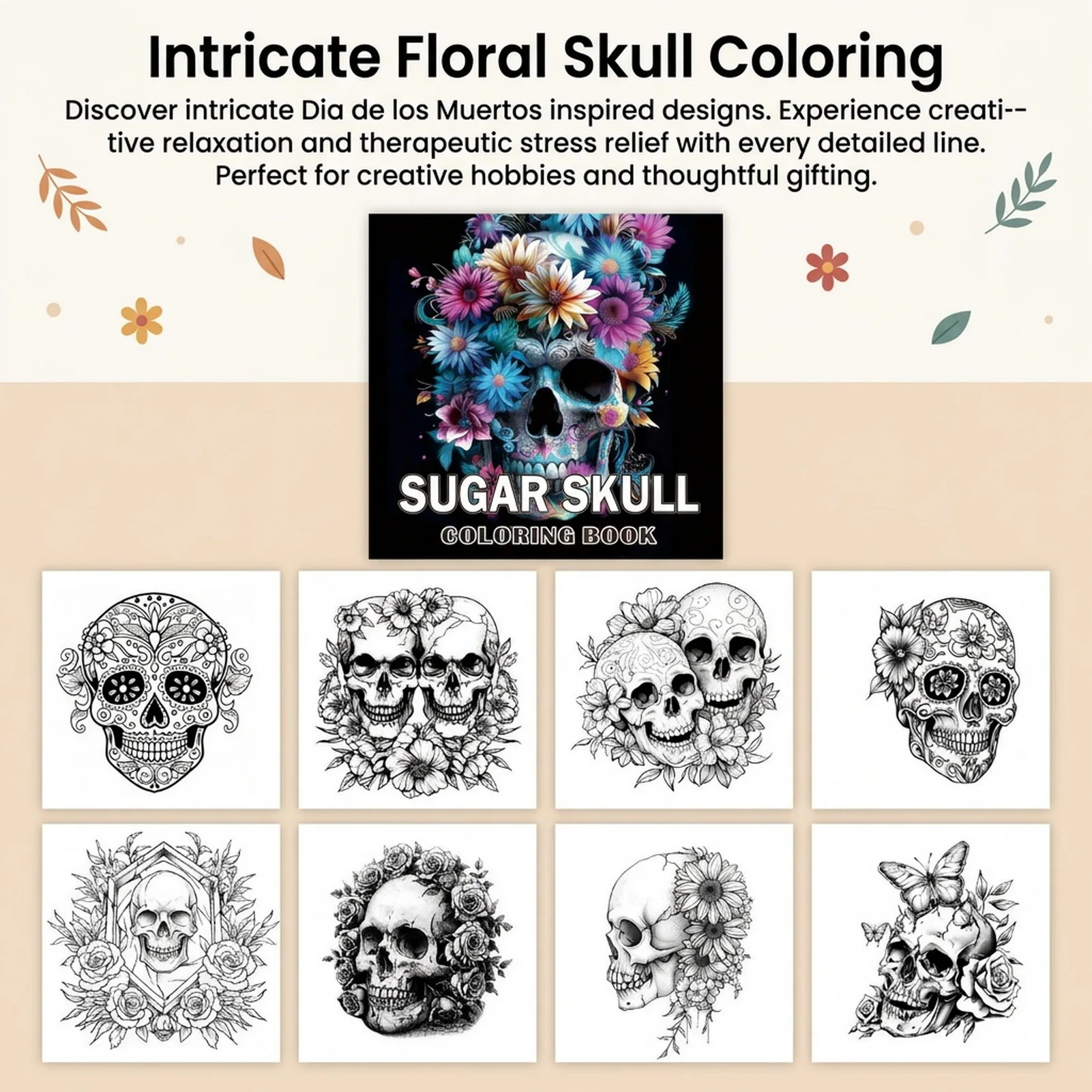 Adult Coloring Books Skull Demon Theme 24 Pages Art Therapy Relaxation Stress Relief Halloween Decor