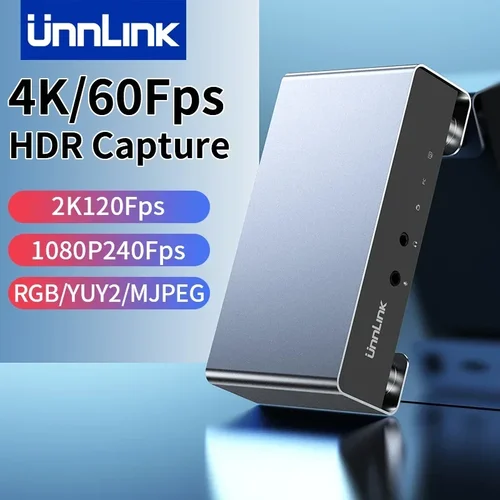 Unnlink 비디오 캡처 카드, USB C 3.1 HDMI, 스트리밍 및 게임용, RGB HDR 패스 스루, PS5/4 Xbox 스위치용, 4K 60Fps, 2K 120Fps 