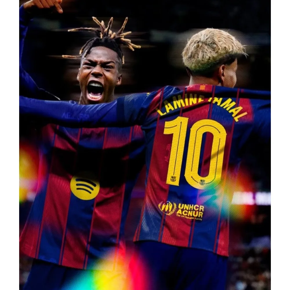 جديد 25-26 Barça الأكثر مبيعا المنزل قمصان كرة القدم تي شيرت ثلاثية الأبعاد مطبوعة قصيرة الأكمام تي شيرت رياضي نفس الكبار والأطفال #1