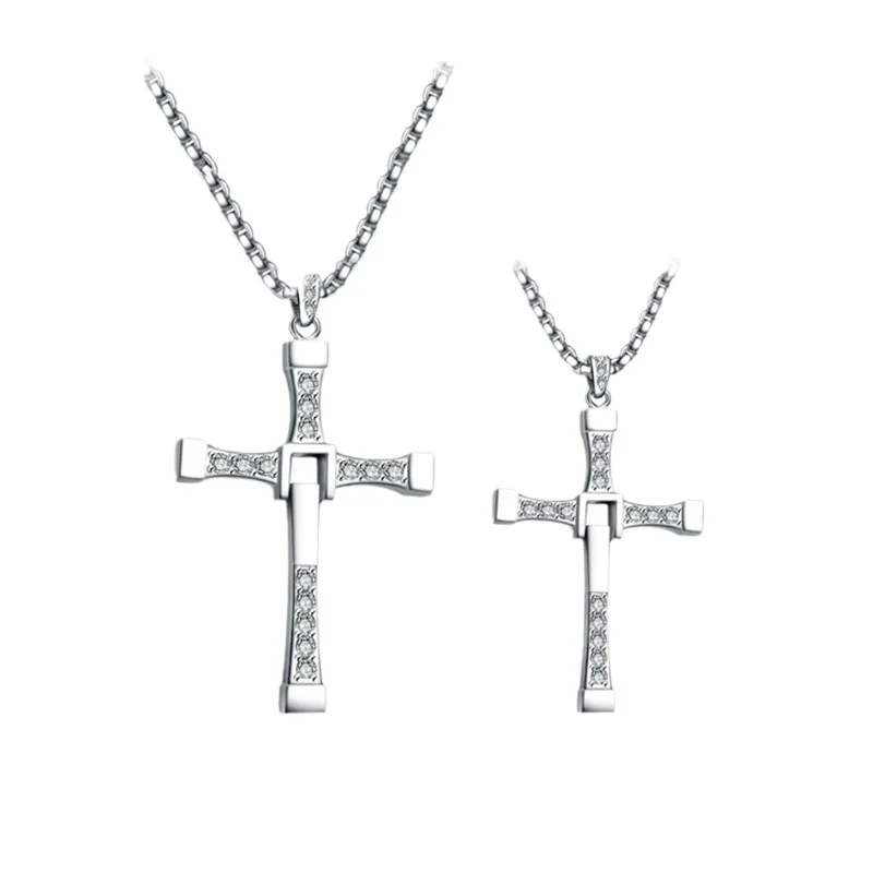 BOCAI S925 Sterling Silver Pendants for Women Men New Fashion Inlaid Zircon Cross Creative Punk Jewelry Amulet