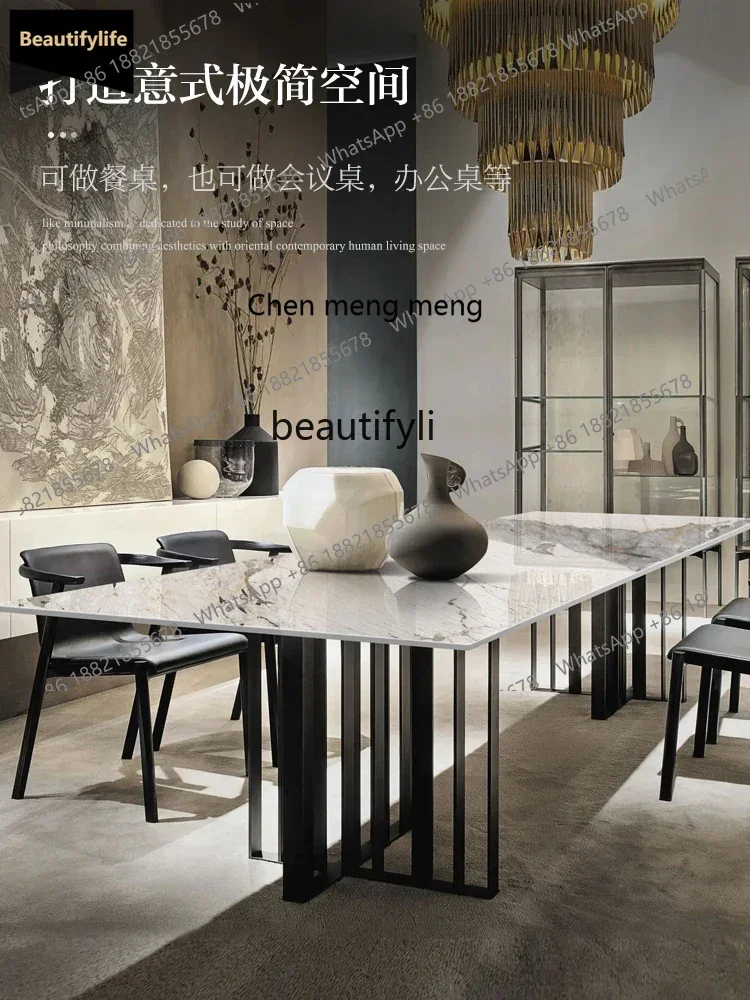 

178C Light luxury rock slab dining table Household rectangular restaurant Nordic marble combination dining table and chairs