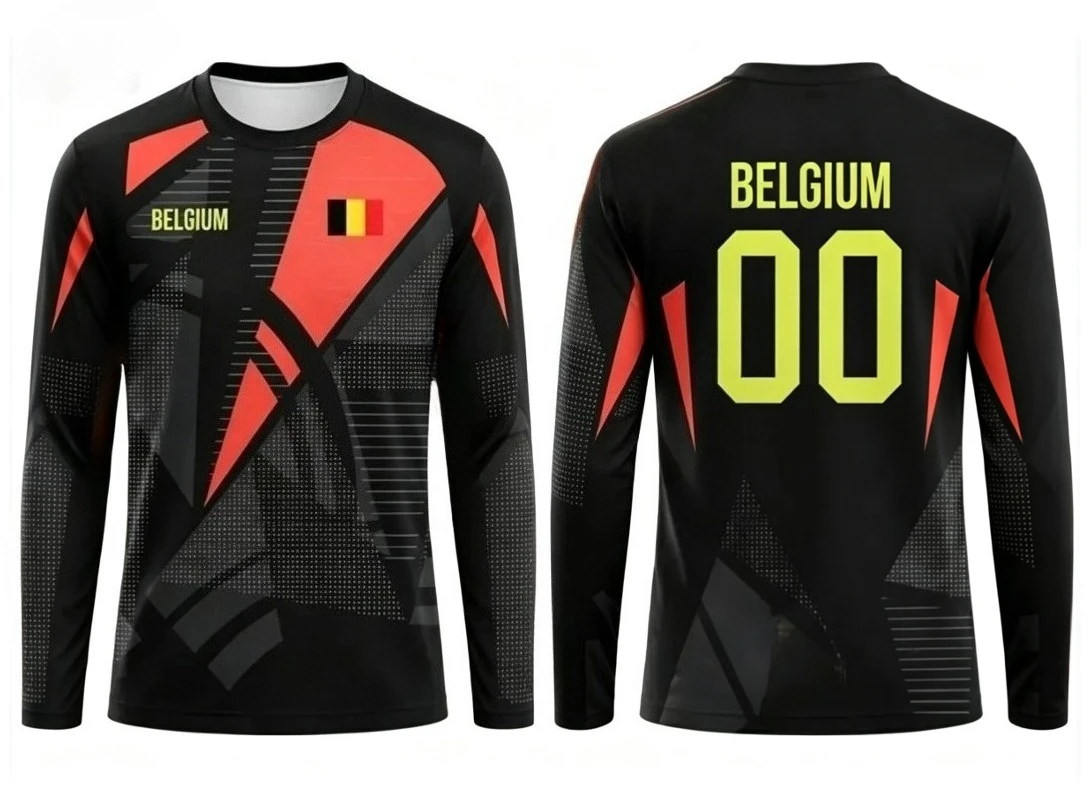 2026 new Belgian round neck long sleeved football jersey with fashionable print for both men and women, versatile for daily use view 2