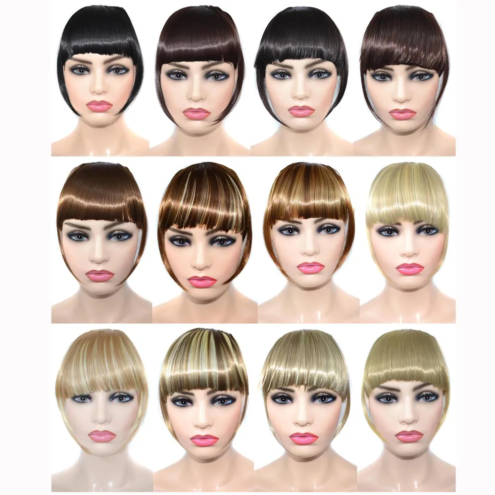 Synthetic Thick Bangs Clip in Fringe Bangs Hair Extensions Fake Blunt Hair Bangs Hairpiece For Women