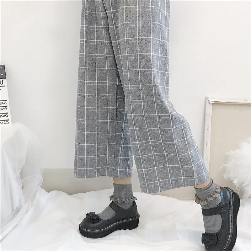 New Fashion dritto a vita alta Harajuk All-match allentato Streetwear donna pantaloni scozzesi coreano alla caviglia dolce Chic femminile