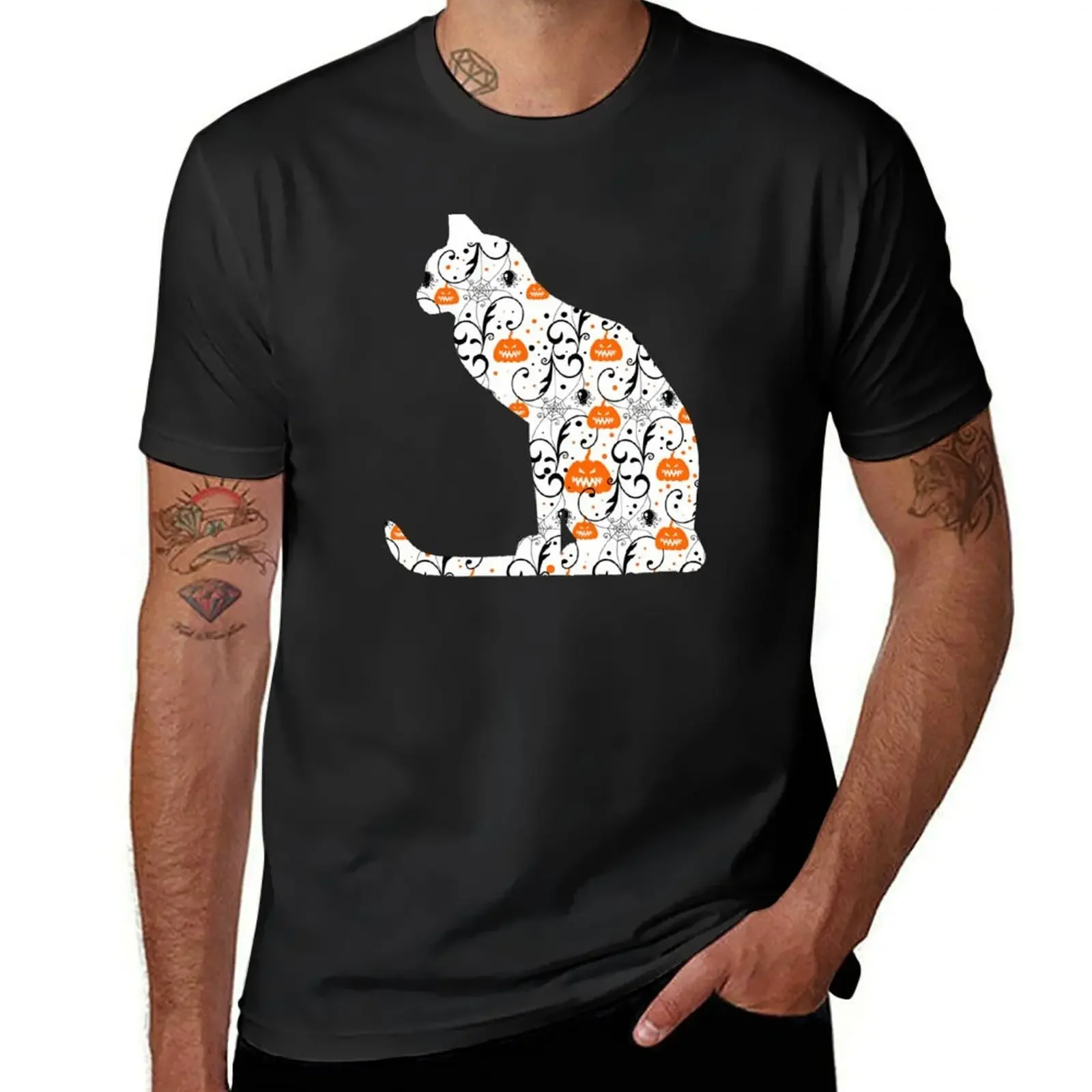 

Halloween White Cat With Pumpkin T-Shirt Blouse tees boys animal print designer t shirt men