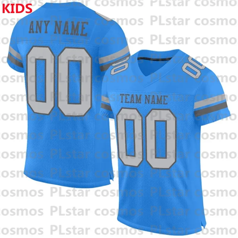 

Custom Electric Blue Gray-Steel Gray Mesh Authentic Football Jersey 3D Printed Kids Football Jersey Boys Tops Girl Tees