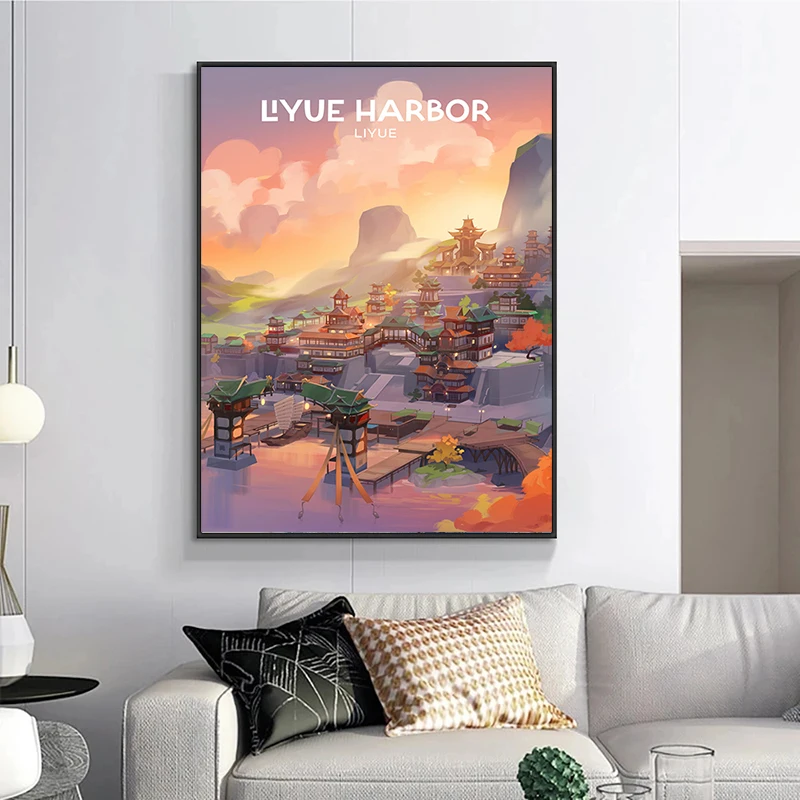 ملصقات المناظر الطبيعية لعبة تأثير Genshin ، طباعة قماش شعبية ، جدار الفن ، صورة اللوحة ، غرفة المعيشة ، غرفة النوم ، ديكور المنزل