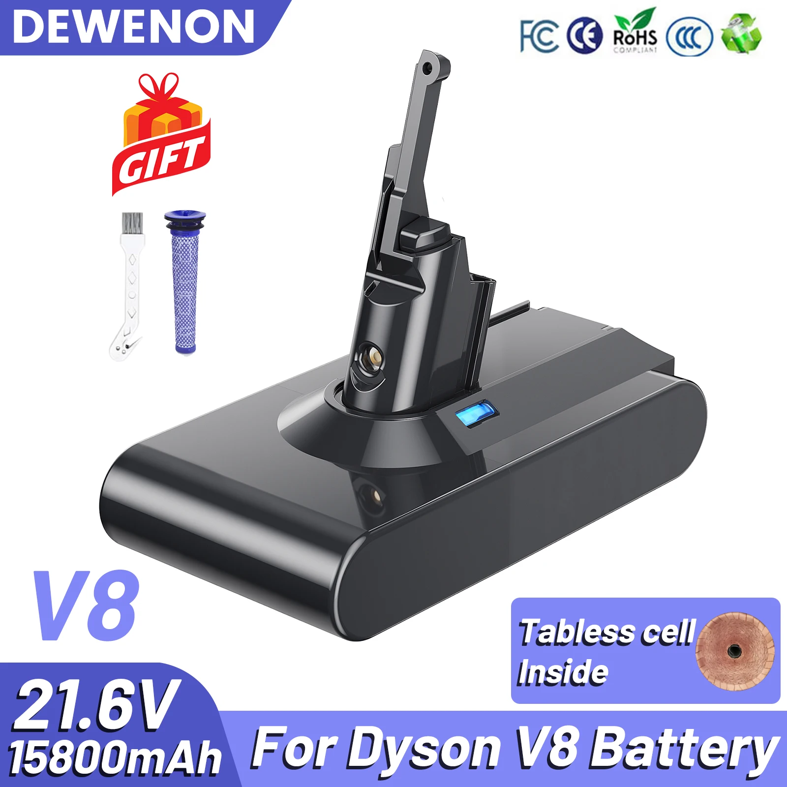 For Dyson V8 21700 Battery TABLESS Cell V8 Absolute Handheld Vacuum Cleaner For Dyson V8 SV10 Rechargeable Battery