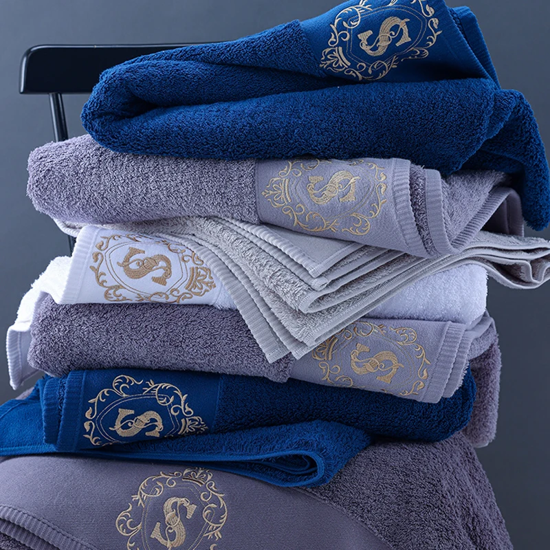 

Luxury 3PCS Towel Set,100%Cotton,Highly Absorbent,Safe Super Soft Hotel High Quality 80X160CM Bathroom Embroidery Towel Set Blue