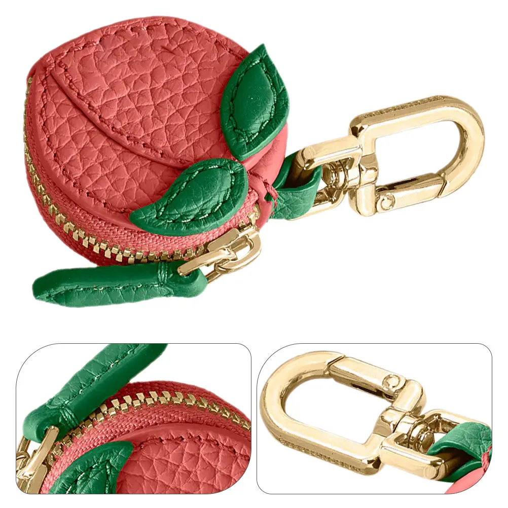 Realistic Peach Mini Wallet Keychain Adorable Fruit Charm Coin Pouch for Keys Cards Portable Lightweight Keyring Wallet Cute