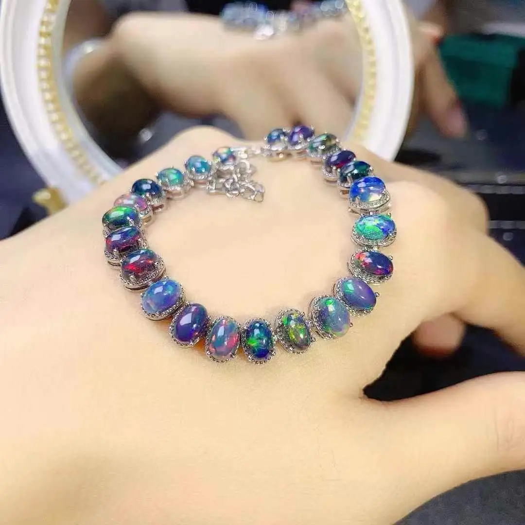 

High Quality 100% Natural and Real Opal Bracelet 925 Sterling Silver Opal Bracelet