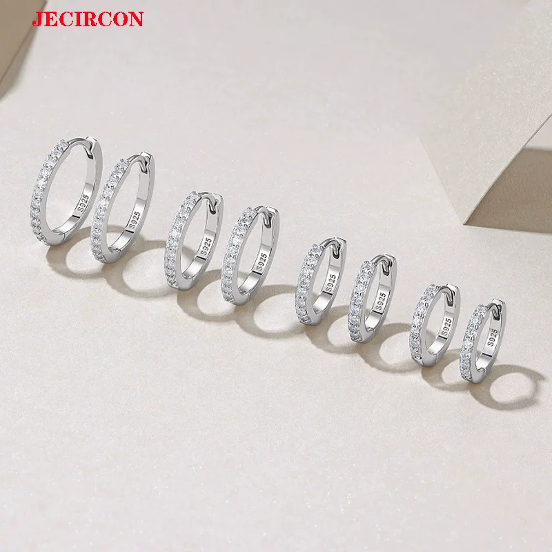 

JECIRCON Women's S925 Sterling Silver Moissanite Hoop Earrings, 1.5mm Each Stone, European and American Trendy Fashion Elegant