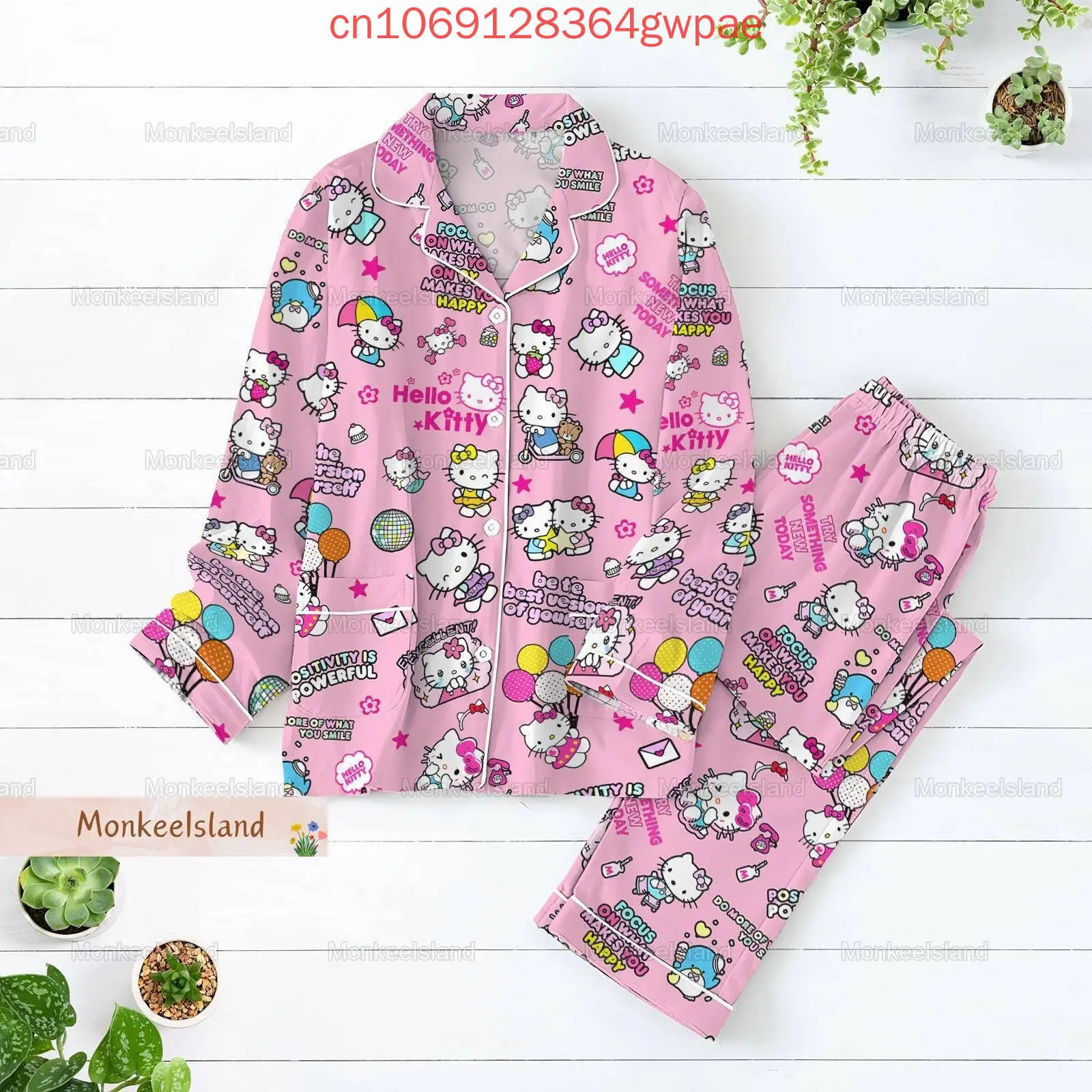 2025 New Hello Kitty Pajama Set 3d Printed Casual Men's and Women's Long Sleeve Shirt Pajama Set Hellokitty Family Pajamas Set