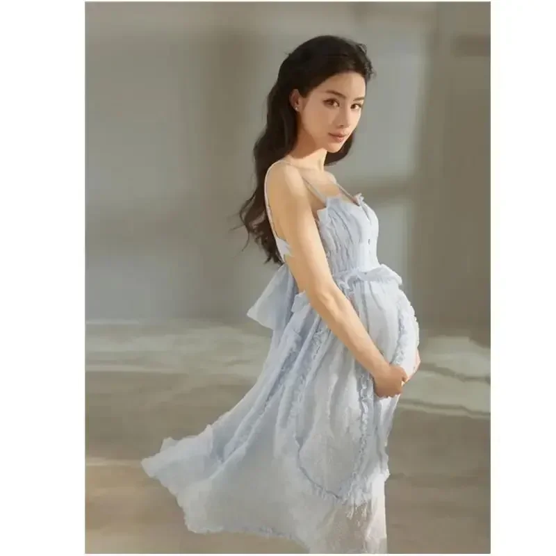 Vestido de maternidad sin mangas para sesión de fotos de estudio para mujer, accesorios de fotografía, Sexy, cuello en V, volantes, perspectiva