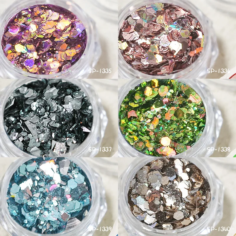 السائبة الثلاثية الأبعاد مختلط مكتنزة بريق تقشر البريق الترتر مستحضرات التجميل للوجه الجسم العين الشعر مسمار الفن الراتنج بريق فضفاض مسحوق