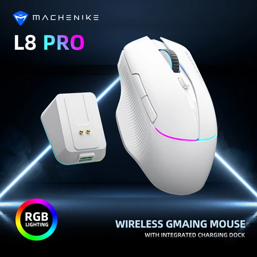 Imagen 2 del producto Ratón inalámbrico para juegos Machenike L8Pro con base de carga PAW3395 Sensor óptico desplazamiento ajustable 8K velocidad de orinar RGB para jugadores