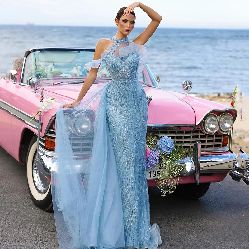 

Thinyfull Sexy Mermaid Prom Evening Dresses Formal Sleeveless Sequines Night Dress Saudi Arabia Cocktail Party Gowns Custom Size