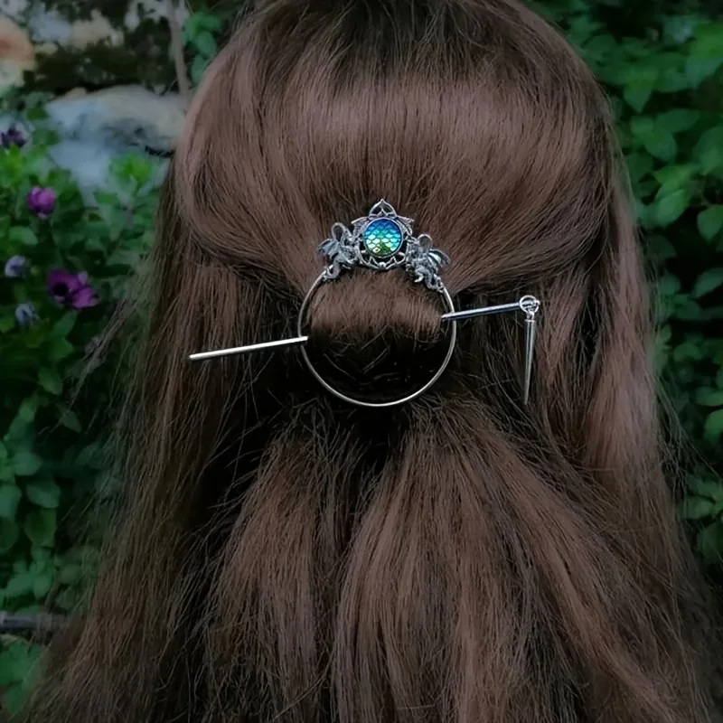 2024 Nordic Viking Style fermaglio per capelli a sirena Vintage Gothic Metal Witch Hairpin accessorio per capelli da donna per ragazze