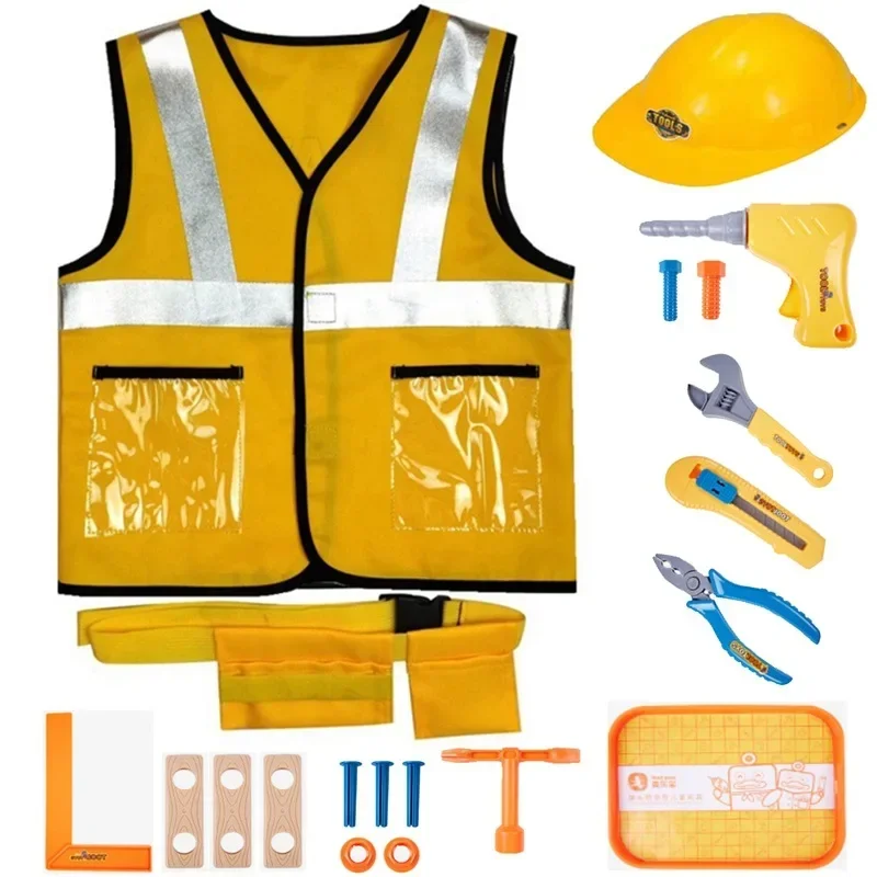 2023Construction Worker Costume Kit For Kids Role Play Toy Set Career Costumes Heavy Worker Vest cosplay