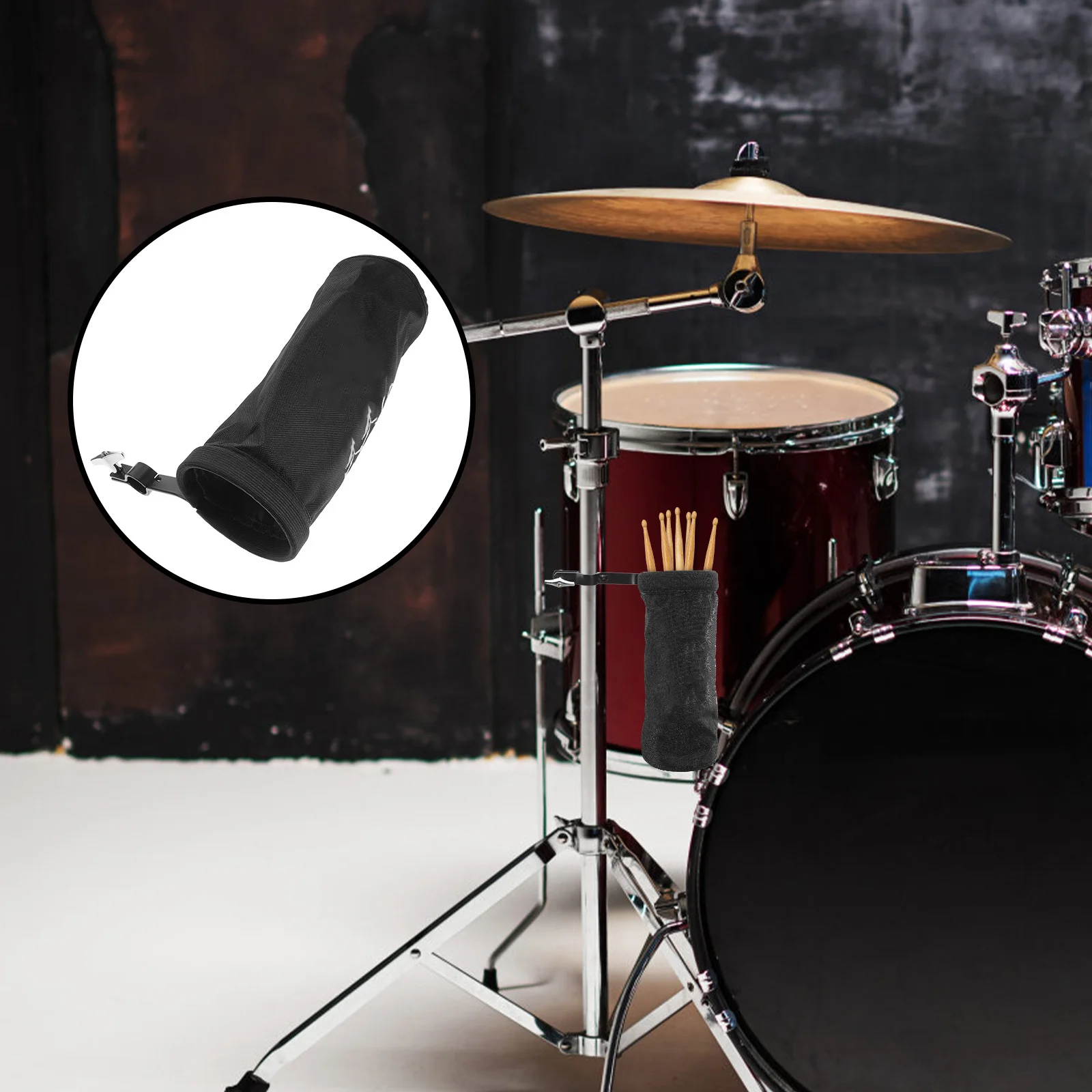 Stylowy pokrowiec na pałeczki perkusyjne, wodoodporny, lekki, łatwy do przenoszenia, możliwość zawieszenia na ścianie, odpowiedni dla perkusistów, świetny pomysł na prezent.