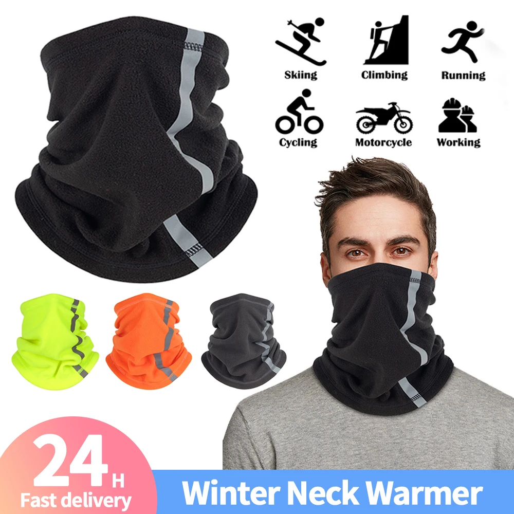 Men Women Winter Neck Warmer Windproof Reflective Cold Weather Scarf Fleece Face Scarf Mask for Skiing Cycling Outdoor Sport