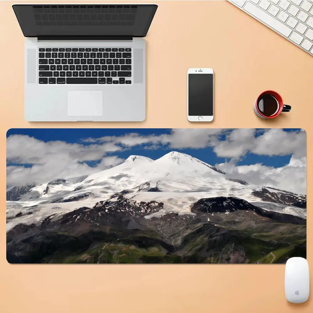 

Natural landscape background spring blue sky white clouds mountains trees river scenery Mouse Pad Desk Mouse Pad
